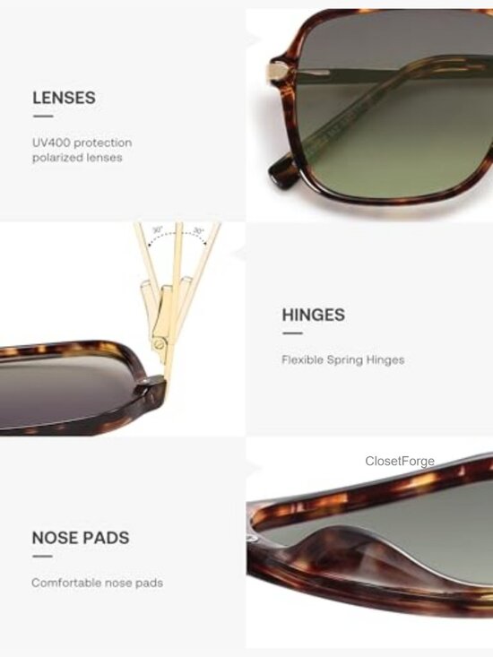 Retro Square Polarized Aviator Sunglasses Unisex 90s Shades